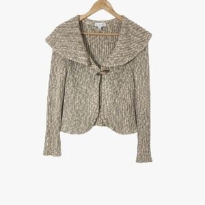 ST JOHN SPORT Open Front Linen Blend Cardigan Womens Shawl Collar Sweater Size M